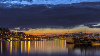 Harbor boat bridge night lights - clyfford still free wallpaper for desktop