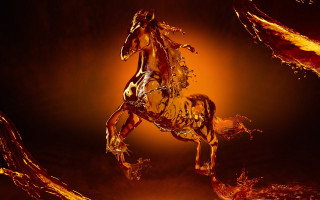 Horse statue golden liquid dark - liquid free wallpaper