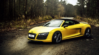 Yellow sports car forest night 2 - a dirt road free wallpaper