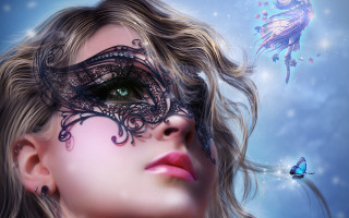 Woman butterfly face glowing fantasy - a butterfly free wallpaper for desktop