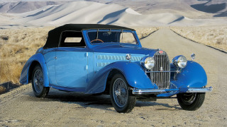 Blue car dirt road desert - art deco free wallpaper