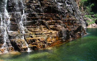 Waterfall green pool rock cliff - the right side free wallpaper