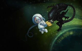 Cartoon astronaut dragon box night - alien free wallpaper for desktop
