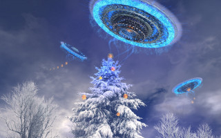 Blue alien christmas tree sky - in the middle of it free wallpaper