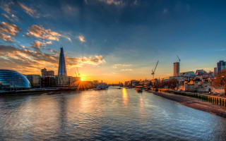 Sunset river cityscape bridge mountains - sunrise free wallpaper for desktop