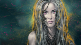 Fantasy portrait woman longhair pinkeyes - her face and chest free wallpaper for desktop