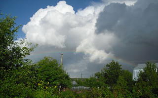 Rainbow trees bushes building stormy - stormy weather free wallpaper