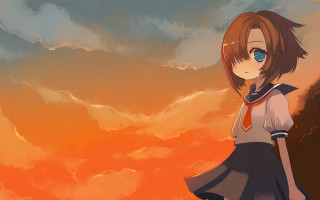 Girl sunset clouds orange blue - a sunset free wallpaper