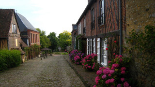 Cobblestone street brick building flower - the side of the street free wallpaper