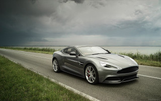 Silver sports car road water 2 - a cloudy day free wallpaper
