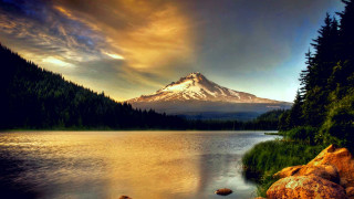Mountain lake forest cloudy sky 15 - a lake in front free wallpaper for desktop