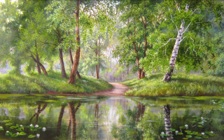 Forest pond path american oil - a pond and trees free wallpaper for desktop