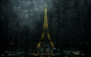 Eiffel tower rainy window impressionism - a dark sky free wallpaper