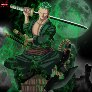 Green swordman fullmoon anime samurai - design free wallpaper for tablet