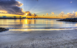Sunset water train bridge clouds - crepuscular free wallpaper