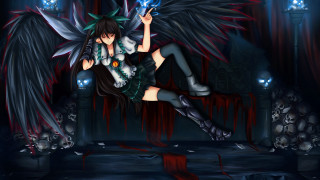 Demon woman wings sword skull - a stage free wallpaper