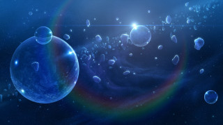Bubbles rainbow space hologram astronaut - object in the middle free wallpaper