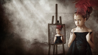 Young girl black dress mirror - herself free wallpaper for desktop