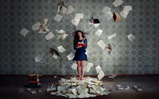 Woman books flying surreal shoot - brooke shaden free wallpaper for desktop