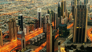 City skyline night traffic pagoda - traffic free wallpaper