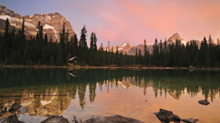 Mountain lake pink sky forest 3 - a mountain lake free wallpaper for desktop