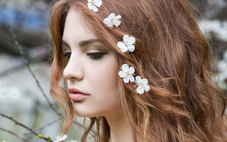 Gothic photorealistic portrait flower hair - her hair and a flower free wallpaper