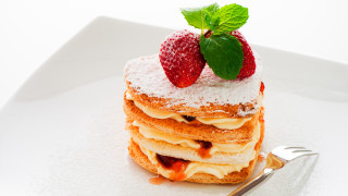 Pancakes strawberries plate fork rococo - strawberry free wallpaper for desktop