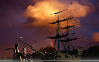 Ship rainbow sea monster matte - a ship free wallpaper