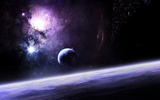 Space planet star purple aurora - a distant star in the background free wallpaper