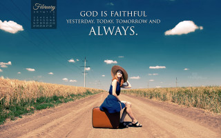 Woman sitting suitcase dirt road - andrew boog faithfull free wallpaper