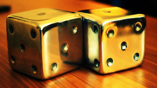 Shiny metal dices wooden table - ernő rubik free wallpaper