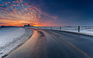 Sunset fence road building snow 2 - field free wallpaper for desktop