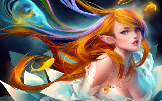 Woman longhair necklace fish fantasy - long hair and a necklace free wallpaper