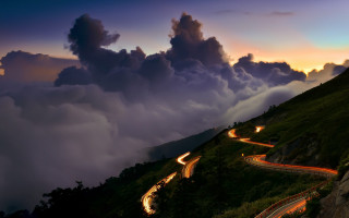 Winding road hill city lights - choi buk free wallpaper for desktop