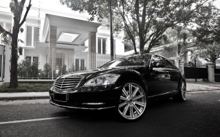 Black car tree building fence - luxury free wallpaper