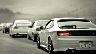 Cars foggy road line motion - a group of cars free wallpaper for desktop