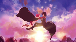 Anime couple flying sky clouds - the air free wallpaper