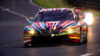 Colorful racecar headlights driving neo - other car behind free wallpaper