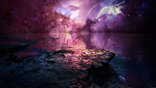 Colorful sky stars water rocks 2 - a large body of water free wallpaper