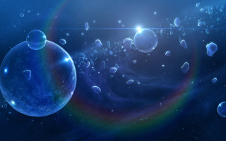 Bubbles rainbow astronaut space fireworks - object in the middle free wallpaper