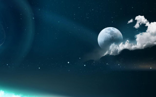 Planet moon clouds night sky - a distance free wallpaper