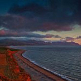 Beach water hill cloudy sky 2 - free beach wallpaper for tablet