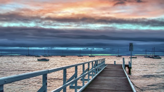 Dock boats cloudy sky wooden - a wooden walkway free wallpaper for desktop
