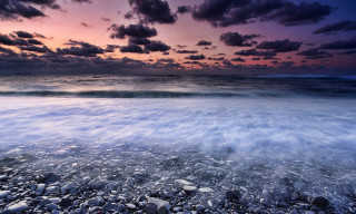 Beach wave sunset clouds sky 2 - rich moody colour free wallpaper