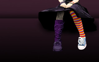 Woman black dress striped socks - a chair free wallpaper for desktop