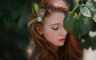 Woman long hair flower leaves - long hair and a flower free wallpaper