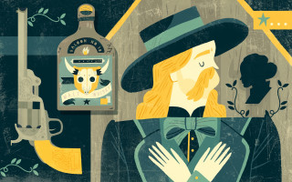 Woman hat gun alcohol cat - western comic book art free wallpaper