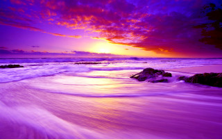 Purple beach sunset waves rocks - anthony s waters free wallpaper
