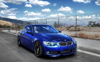 Blue car fence road city - blue sky free wallpaper