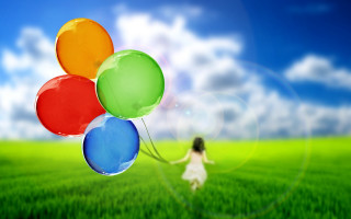 Balloons woman field sky clouds - a bunch of balloons free wallpaper